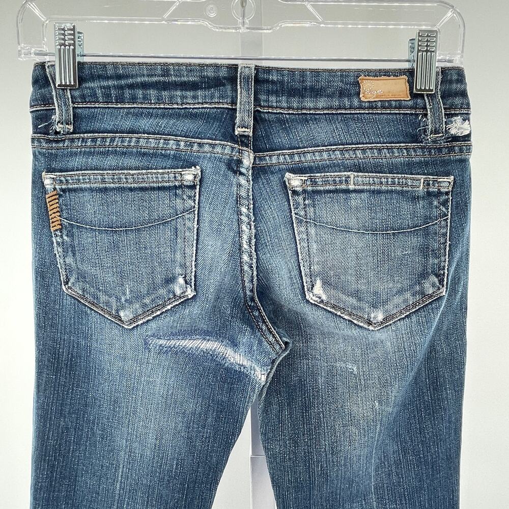 Paige Petite Premium Denim Lauren Canyon Blue Flared Lo Rise Distressed Jeans 25 - Picture 5 of 13